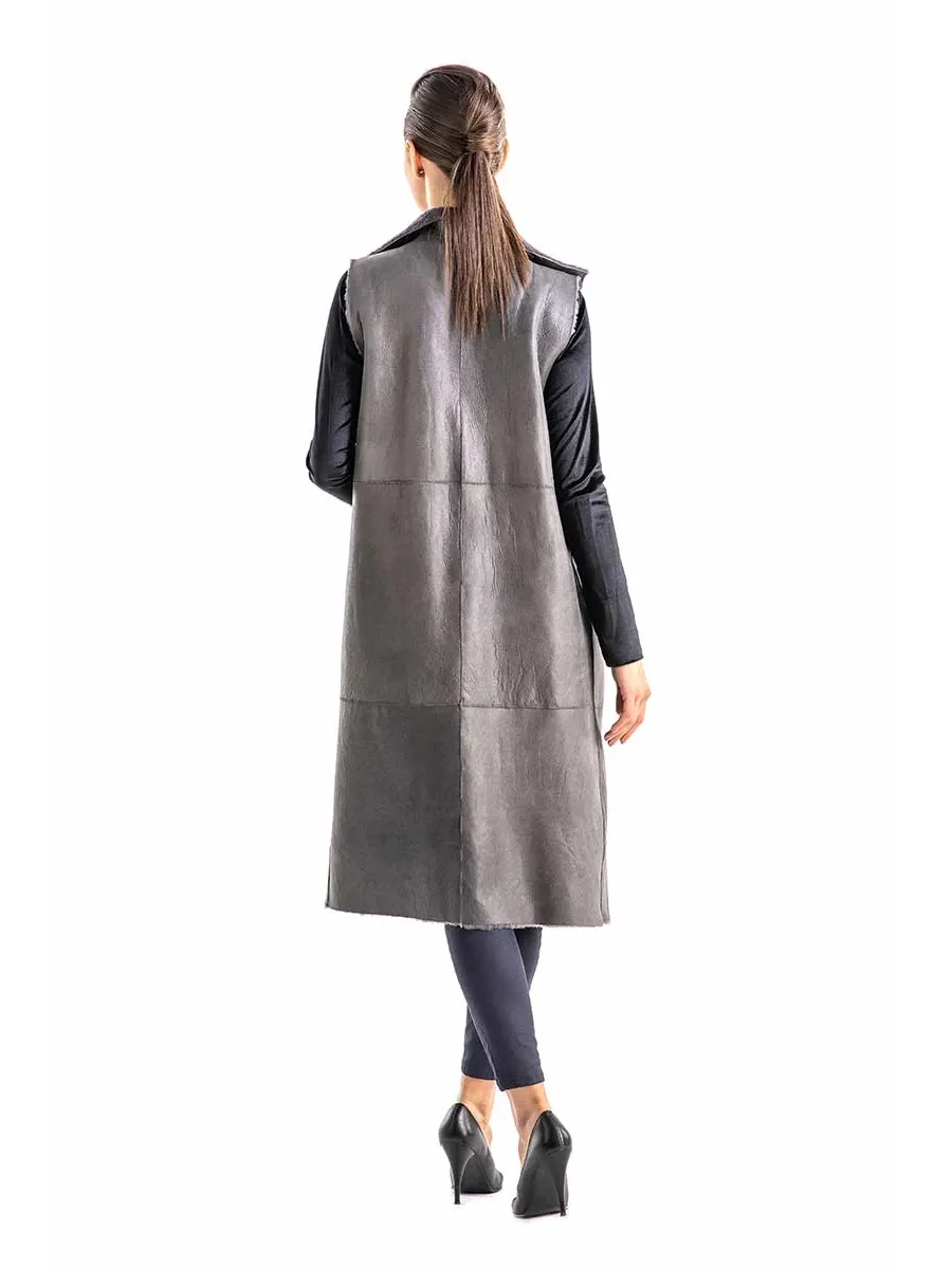 picture 11 Reversible long vest made of sheep fur - A&A Vesa