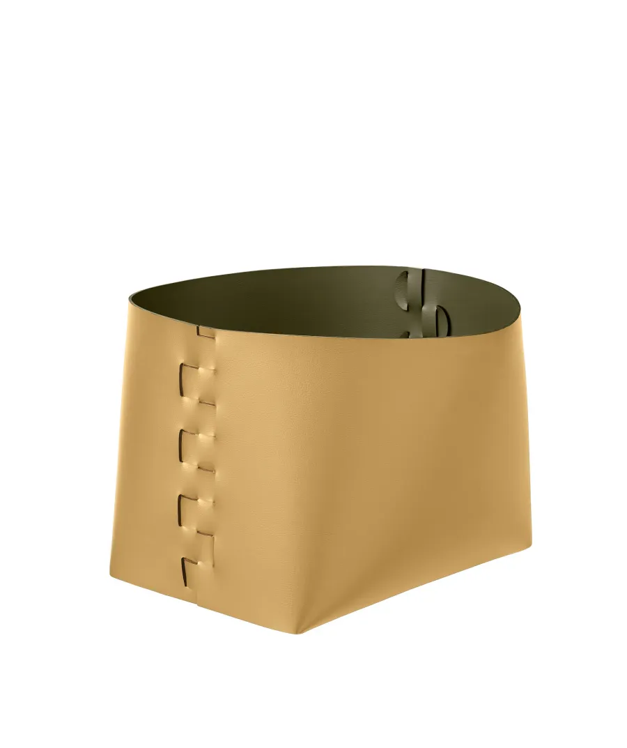 obrazek 1 Elegancki skórzany kosz Helena 35x30xH26 cm w kolorze musztardowym