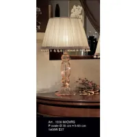 Zdjęcie Piękna lampa z bursztynowego szkła Murano z różowym abażurem w kwiaty - Il Paralume Marina