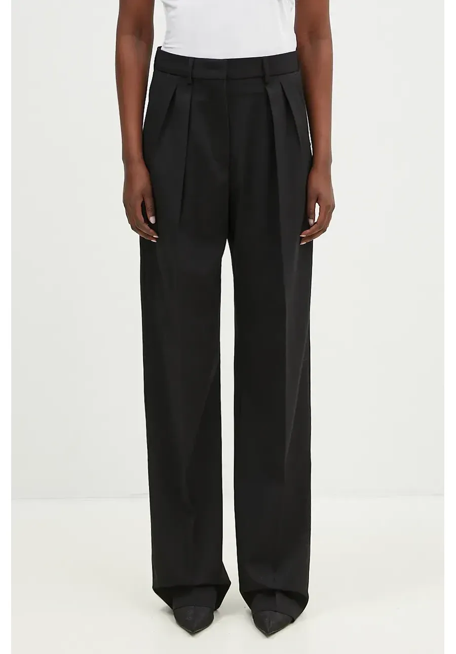 obrazek 1 Sportmax spodnie wełniane Assuan kolor czarny szerokie high waist 2422136032600