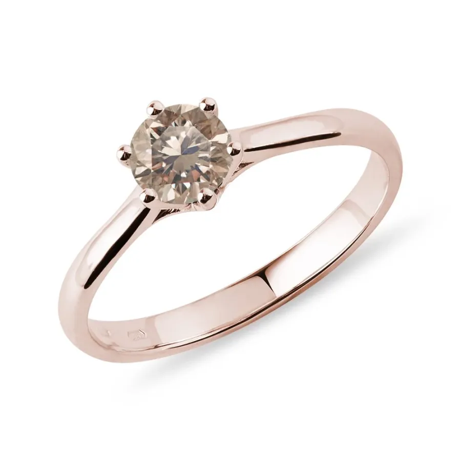 obrazek 1 Pierścionek zaręczynowy z różowego złota z szampańskim diamentem w stylu Solitaire KLENOTA