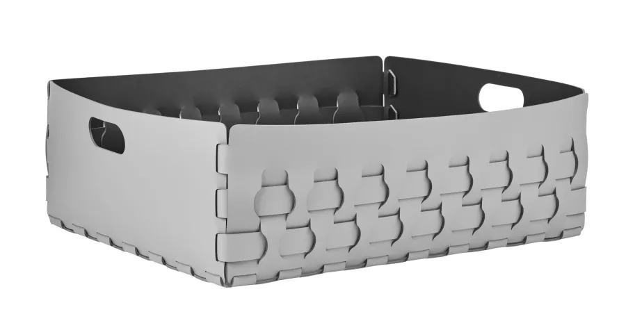 obrazek 1 Płaski szary kosz Dubai 60x50xH20 cm wykonany ze skóry