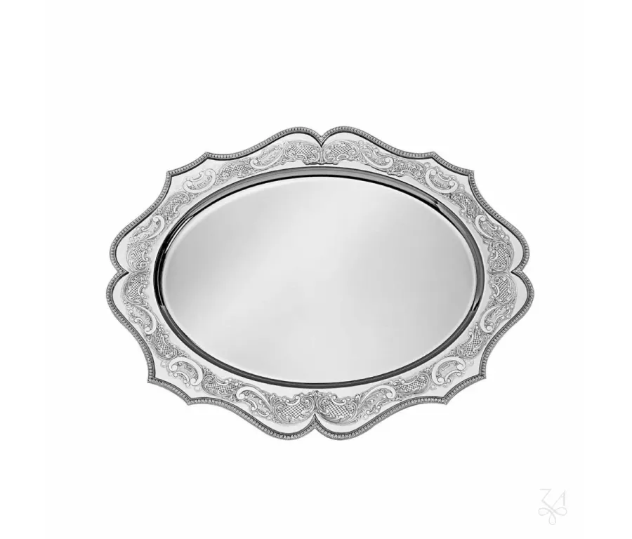obrazek 1 Owalna srebrna taca o pięknym kształcie i zdobieniu - Zaramella Argenti