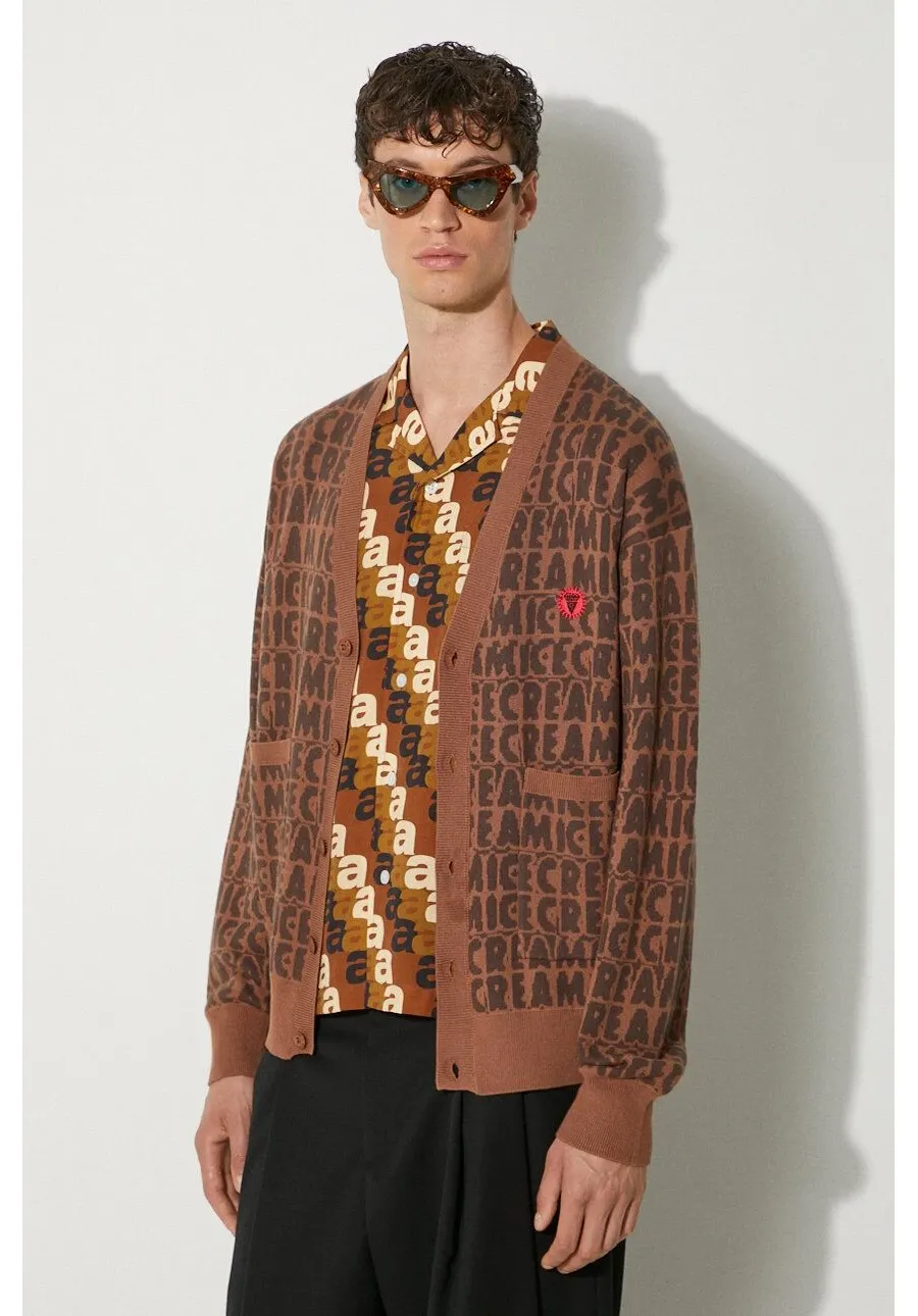 obrazek 1 ICECREAM kardigan z domieszką wełny Text Print Cardigan kolor brązowy IC24215