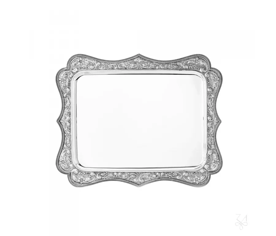obrazek 1 Unikalna prostokątna srebrna taca Lanzarote o pięknym zdobieniu - Zaramella Argenti