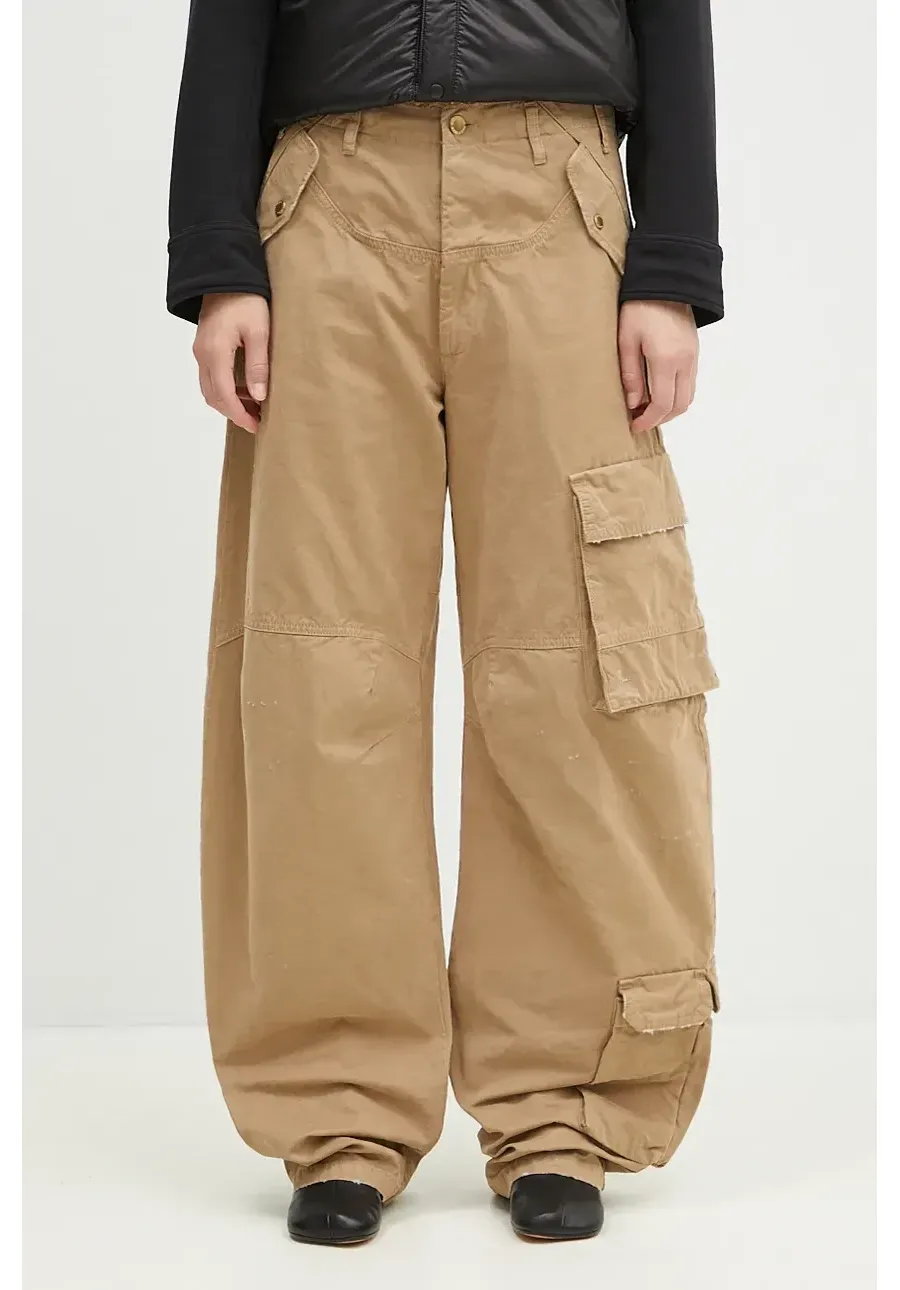 obrazek 1 DARKPARK spodnie bawełniane Rosalind kolor beżowy fason cargo high waist WTR04.FAP05.008501