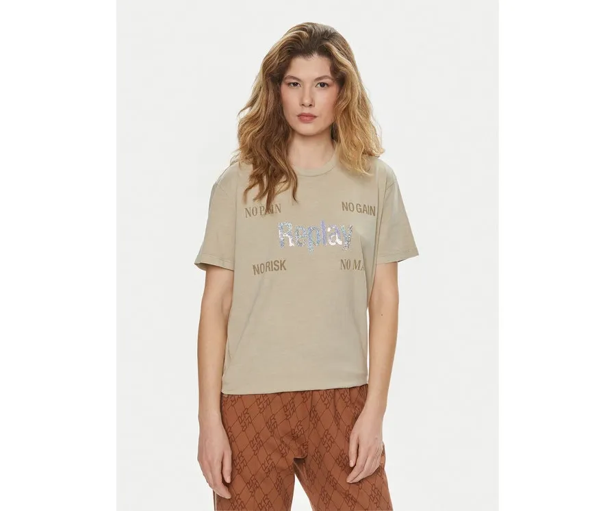obrazek 1 Replay T-Shirt W3072A.000.22658M Beżowy Regular Fit REPLAY