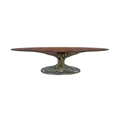 Picture Table with a brass-colored base and a walnut top - Karpa