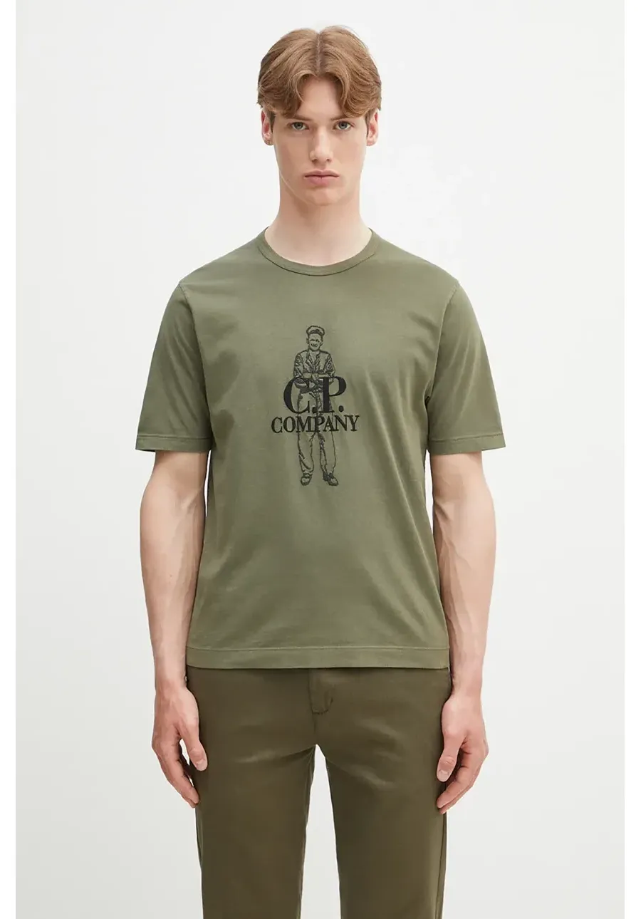 obrazek 1 C.P. Company t-shirt bawełniany męski kolor zielony z aplikacją 18CMTS288A006057O