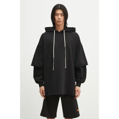 Zdjęcie Rick Owens bluza bawełniana Tommy Hustler męska kolor czarny z kapturem gładka DU01E3271.RIG