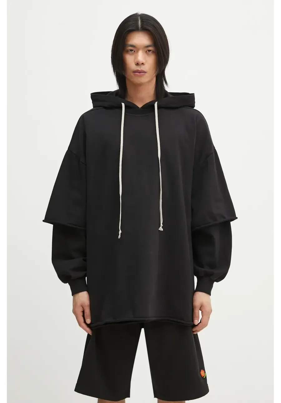 obrazek 1 Rick Owens bluza bawełniana Tommy Hustler męska kolor czarny z kapturem gładka DU01E3271.RIG