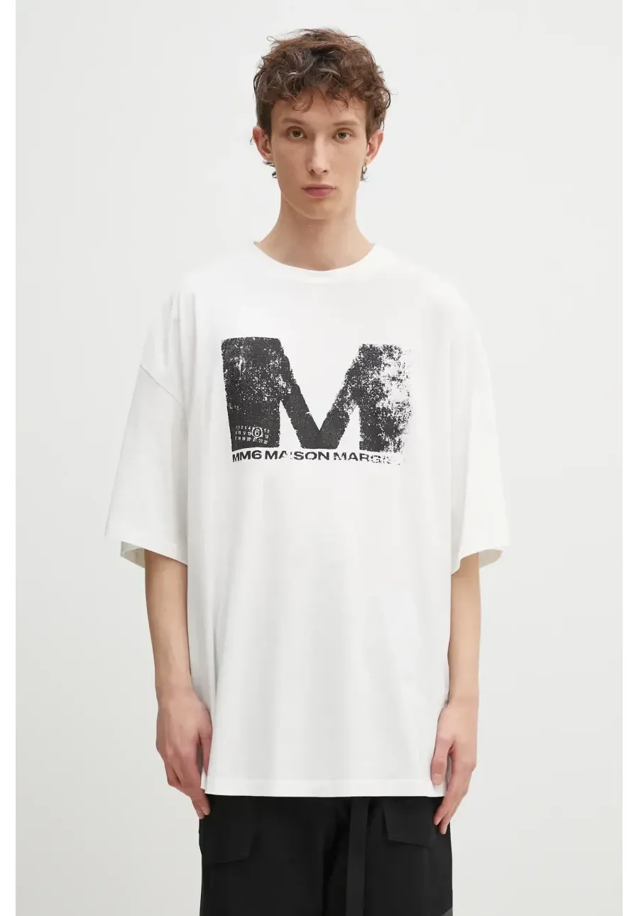 obrazek 1 MM6 Maison Margiela t-shirt bawełniany męski kolor biały z nadrukiem SH0GC0048