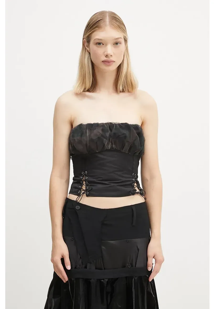 obrazek 1 Andersson Bell top Isla Shirred Crop Bustier kolor czarny gładka atb1190w