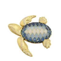 Zdjęcie Ekskluzywna broszka w kształcie żółwia I8-karatowe pozłacane srebro Białe cyrkonie Niebieski lakier do paznokci