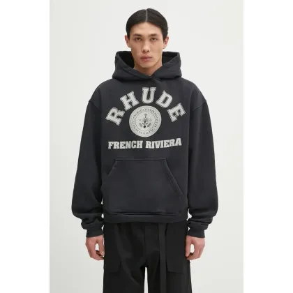 Zdjęcie RHUDE bluza bawełniana French Riviera męska kolor czarny z kapturem z nadrukiem RHPS25HO04012