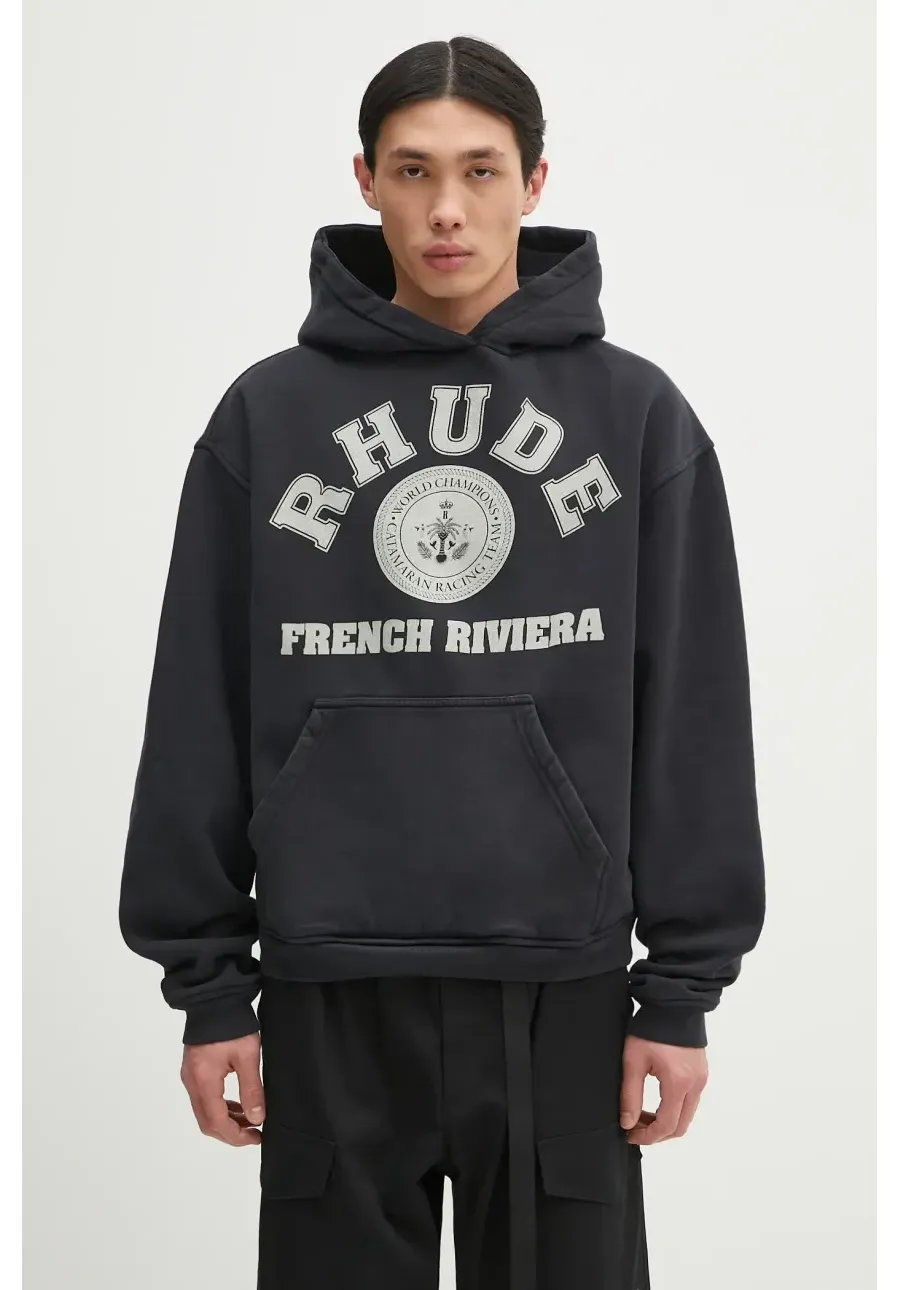 obrazek 1 RHUDE bluza bawełniana French Riviera męska kolor czarny z kapturem z nadrukiem RHPS25HO04012
