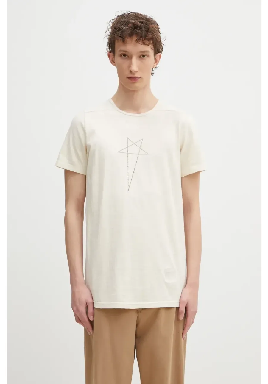 obrazek 1 Rick Owens t-shirt bawełniany Level T męski kolor beżowy z nadrukiem DU01E3250.RNNP3P