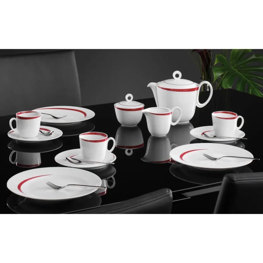 obrazek 4 Okrągły duży spodek z porcelany 17 cm z czerwonym wzorem - Seltmann Weiden