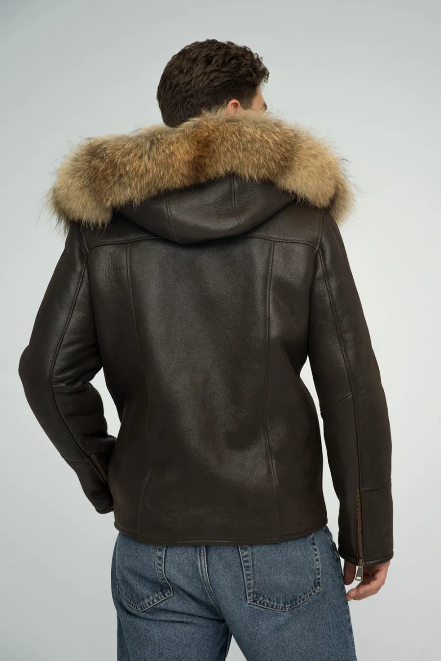 obrazek 5 Elegancka męska kurtka z owczej skóry oraz kapturem z futra lisa lub jenota