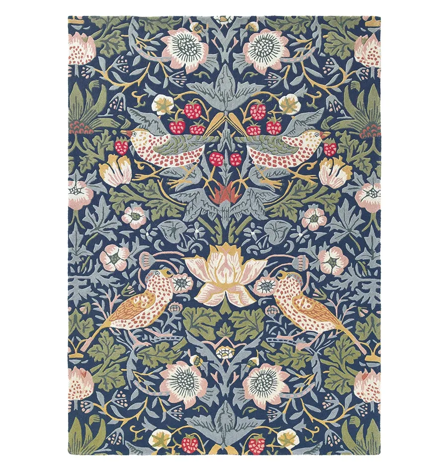 Stylowy niebiesko zielony dywan w kwiaty - STRAWBERRY THIEF INDIGO 27708