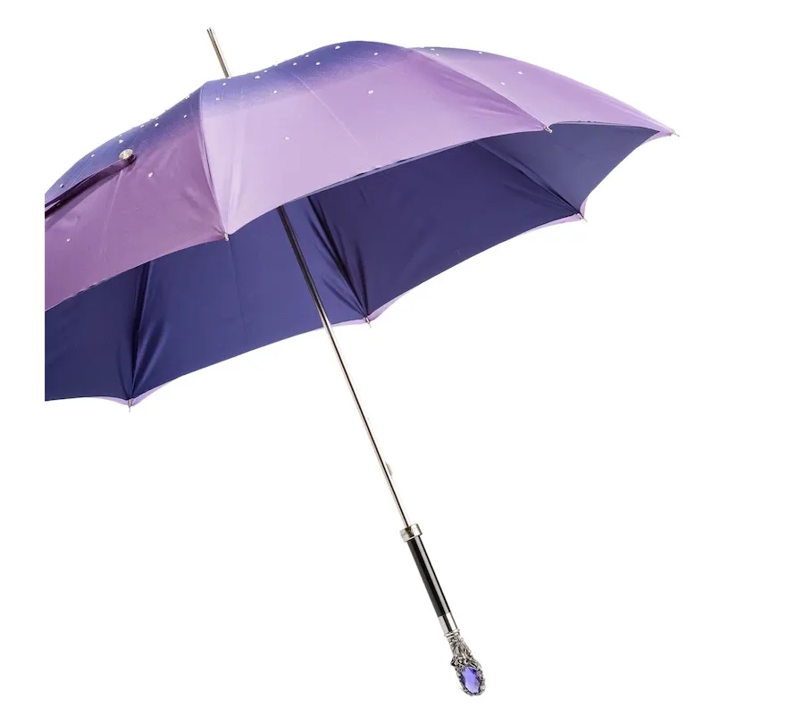 obrazek 9 Oryginalny parasol damski w kolorze fioletowym z piękną rzeźbioną rączką z klejnotem - Pasotti