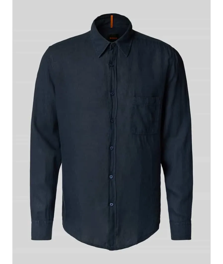 obrazek 1 Koszula lniana o kroju regular fit z kieszenią na piersi model ‘Relegant’