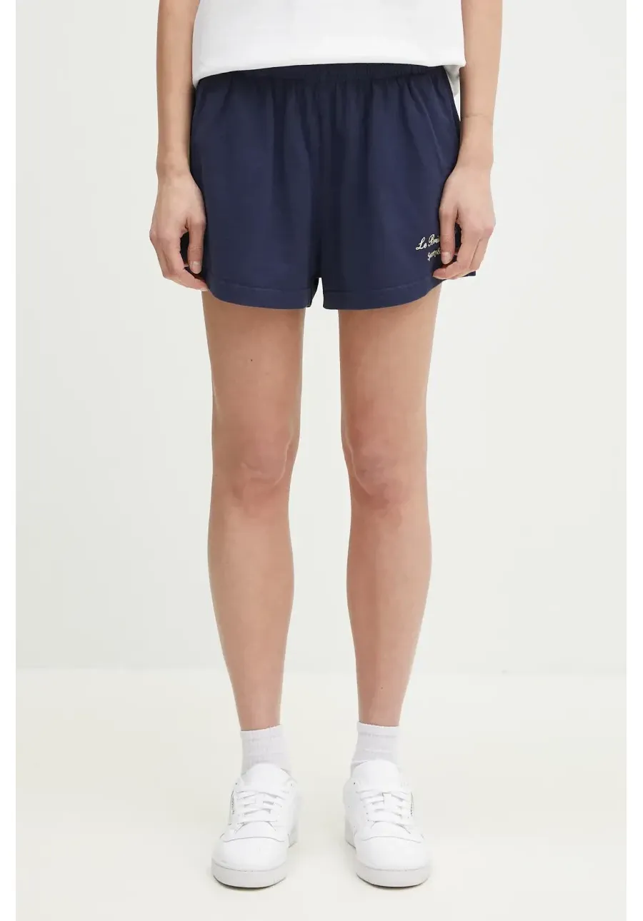 obrazek 1 Sporty & Rich szorty bawełniane Faubourg Disco damskie kolor granatowy z nadrukiem high waist SH037517619BL32
