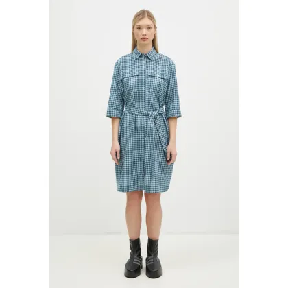 Zdjęcie Maison Kitsuné sukienka bawełniana Double Pocket kolor niebieski mini oversize NW01620WC5015