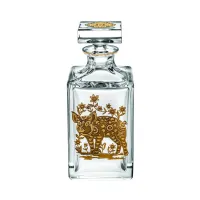 Picture A unique Golden crystal whiskey decanter with a gold ornament depicting a pig - Vista Alegre