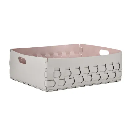 Zdjęcie Stylowy płaski kosz Dubai 60x50xH20 cm wykonany ze skóry w kolorze perłowym