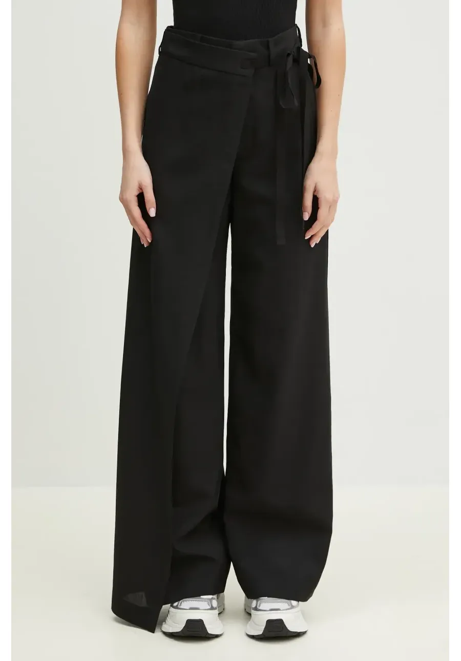 obrazek 1 MM6 Maison Margiela spodnie wełniane damskie kolor czarny szerokie high waist S52KA0518