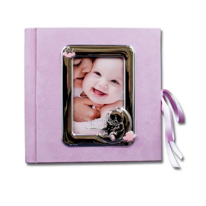 Picture A unique pink baby photo album with a silver frame 9x13 cm