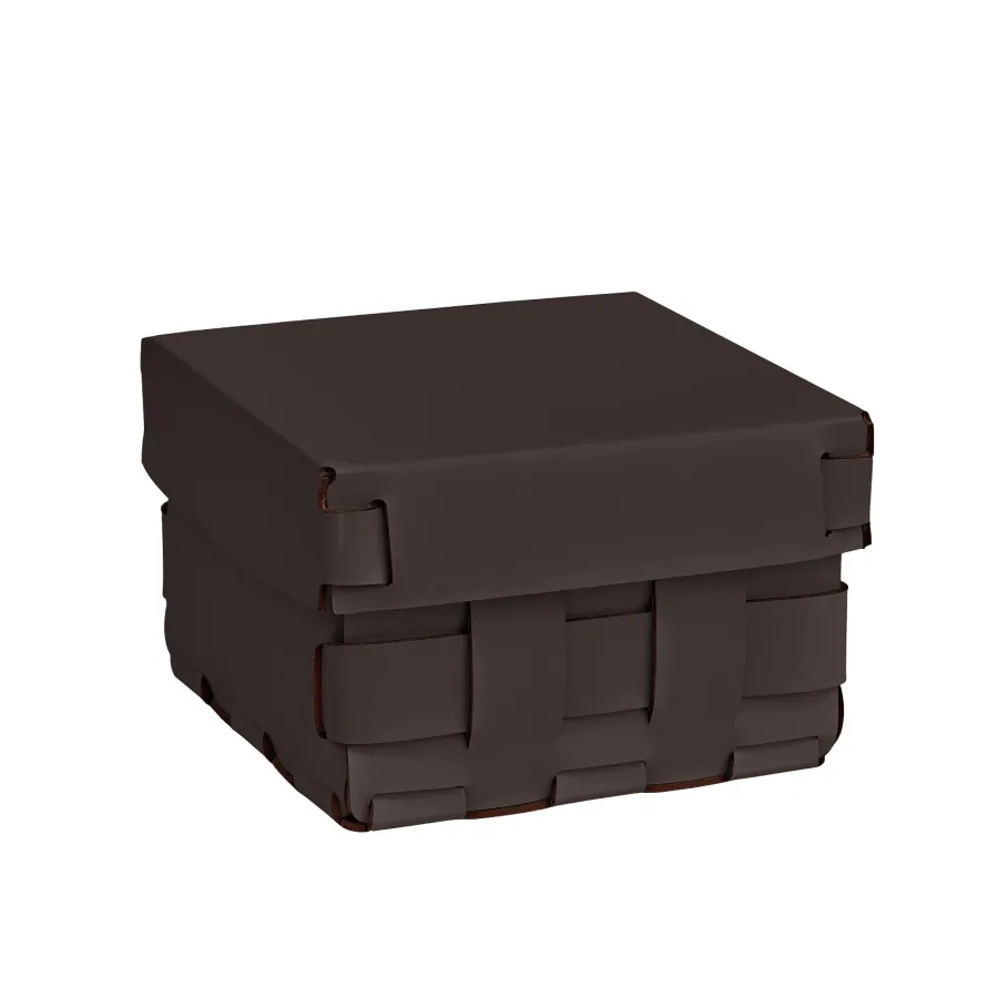 obrazek 1 Wyjątkowy skórzany kosz Bottega 19x19xH13 cm w kolorze czekoladowym