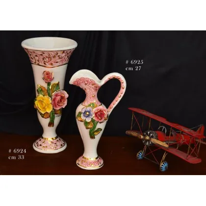 Picture Beautiful ceramic amphora and vase with gold and pink decorations