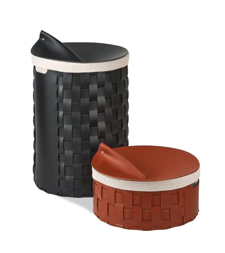 obrazek 3 Skórzana bordowa pokrywka Ø38 cm do okrągłego kosza