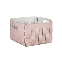Zdjęcie Wyjątkowy skórzany kosz Bottega 25x25xH20 cm w kolorze pudrowego złamanego różu