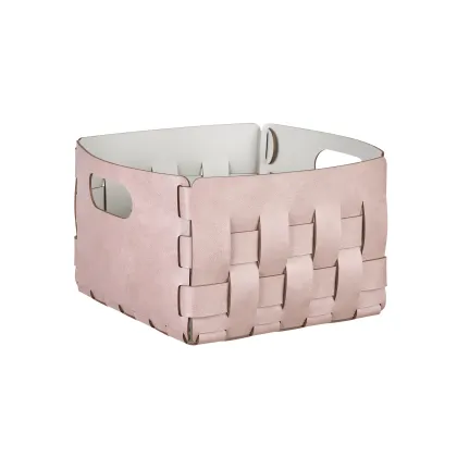 Zdjęcie Wyjątkowy skórzany kosz Bottega 25x25xH20 cm w kolorze pudrowego złamanego różu