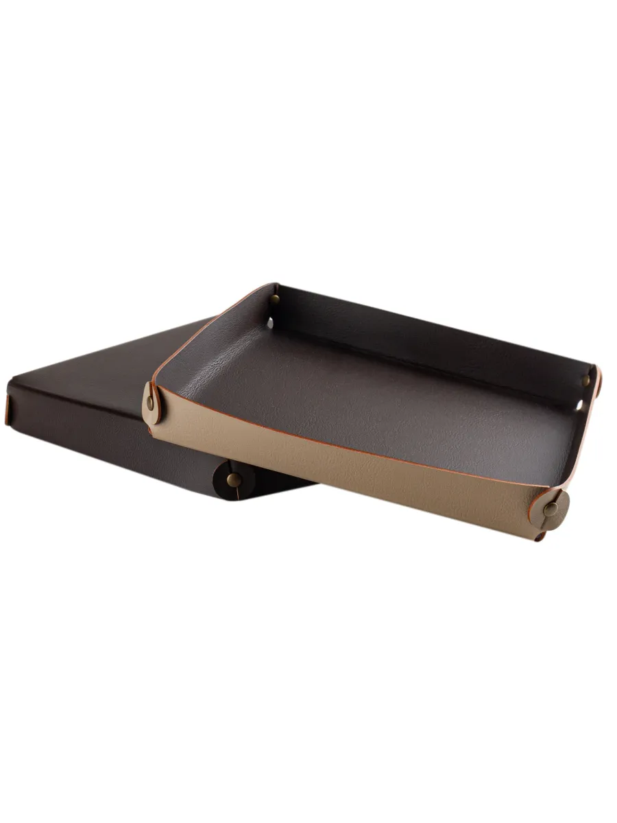 obrazek 2 Piękna stylowa taca 17x17xH3 cm w kolorze czekoladowym