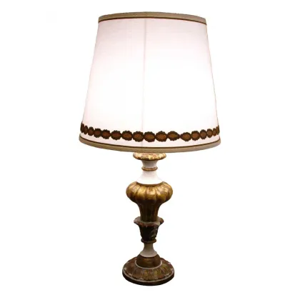 Zdjęcie Para zabytkowych lamp stołowych z rzeźbionego drewna pochodzenia toskańskiego