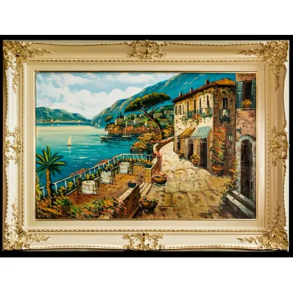 Zdjęcie Solidna rama z obrazem olejnym wykonana ręcznie przez neapolitańskich artystów - 85x115 cm