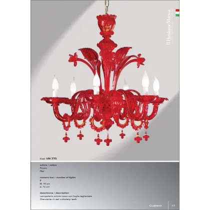 Zdjęcie Żyrandol z sześcioma światłami w kolorze czerwonym z ostrymi liśćmi - Il Paralume Marina