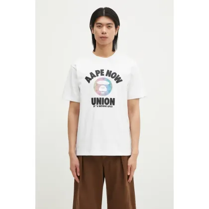 Zdjęcie AAPE t-shirt bawełniany Moon Face Logo męski kolor biały z nadrukiem AAPTEM1561XXN
