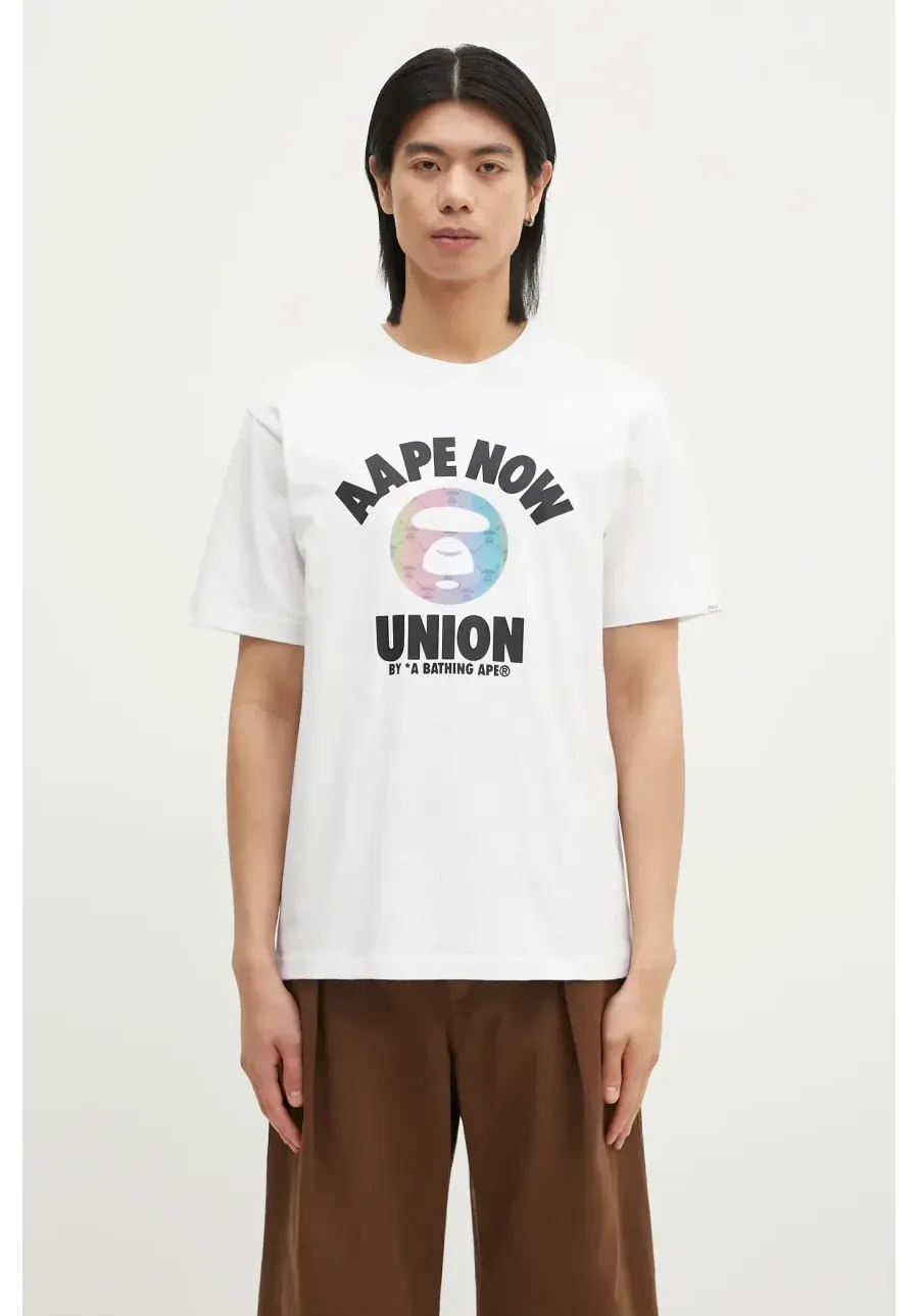 obrazek 1 AAPE t-shirt bawełniany Moon Face Logo męski kolor biały z nadrukiem AAPTEM1561XXN