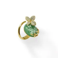 Picture Beautiful ring 18K gold-plated silver White zircons Green agate