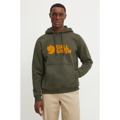 Zdjęcie Fjallraven bluza bawełniana męska kolor zielony z kapturem wzorzysta