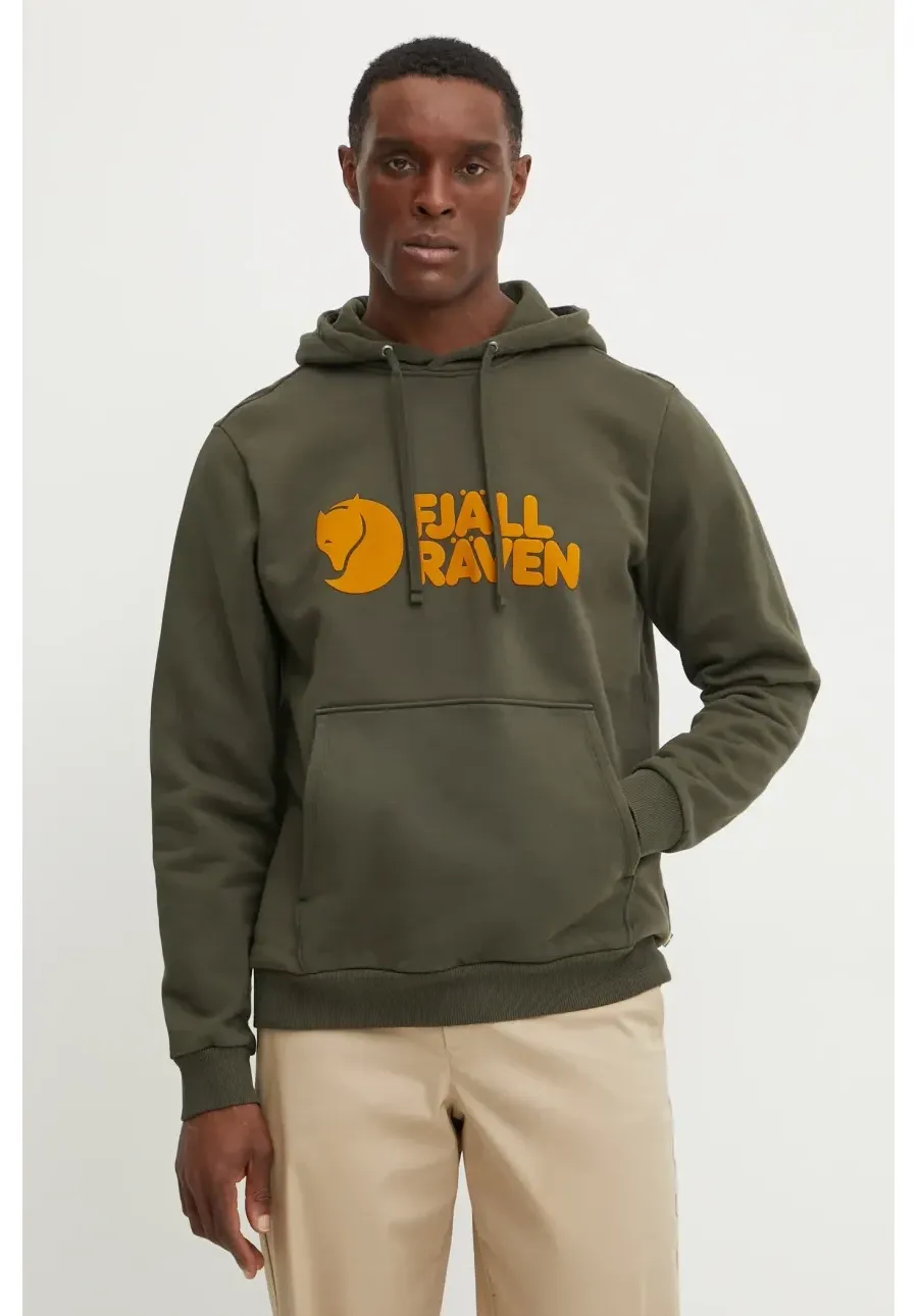obrazek 1 Fjallraven bluza bawełniana męska kolor zielony z kapturem wzorzysta