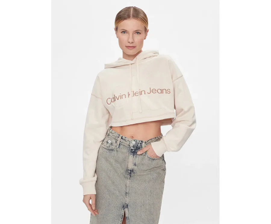 obrazek 1 Calvin Klein Jeans Bluza Hero Monologo Short Hoodie J20J222540 Écru Regular Fit