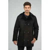 Zdjęcie Klasyczny męski płaszcz zamszowy z futrzanym wnętrzem