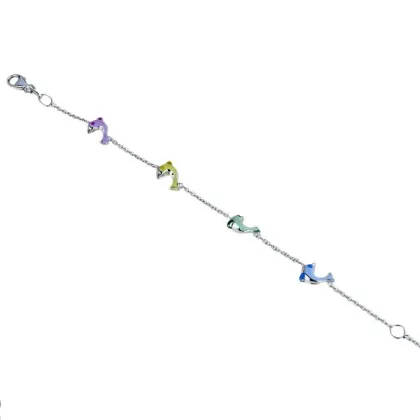 Zdjęcie Bransoletka z emaliowanymi delfinami z łańcuszkiem rolo' dla dziecka