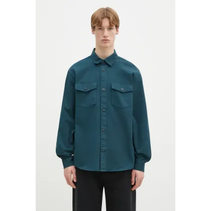 Zdjęcie Carhartt WIP koszula bawełniana Longsleeve Santa Fe Shirt męska kolor turkusowy relaxed z kołnierzykiem klasycznym I034384.0AUGD